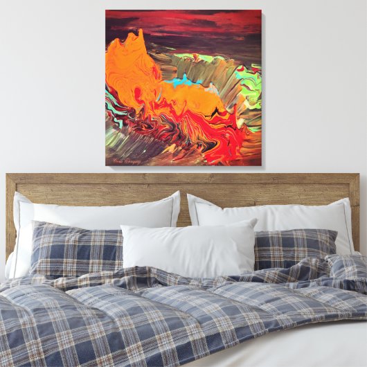 Abstract kraakschilderij "Oranje barst" Canvas Afdruk (Insitu (Slaapkamer))