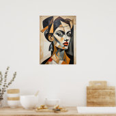 Abstract kubisme Portret Picasso geïnspireerd Vrou Poster (Keuken)
