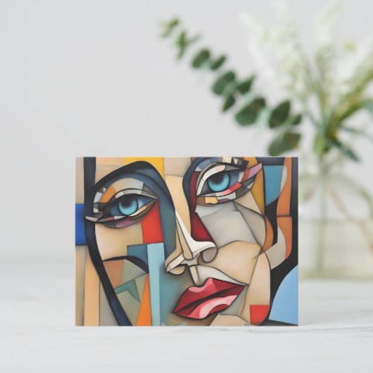 Abstract kubisme Vrouw gezicht Briefkaart (Staand voorkant)