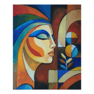 Abstract Kubistisch Vrouwenportret Schilderij Mode Foto Afdruk