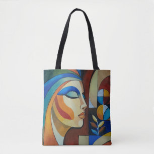 Abstract Kubistisch Vrouwenportret Schilderij Mode Tote Bag