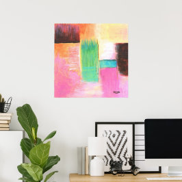 Abstract Kunst Landschap Schilderij Roze Bruin Ora Poster