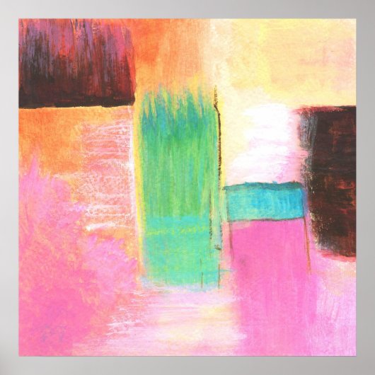 Abstract Kunst Landschap Schilderij Roze Bruin Ora Poster (Voorkant)
