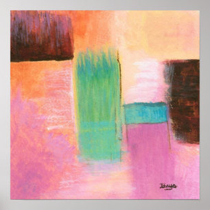 Abstract Kunst Landschap Schilderij Roze Bruin Ora Poster