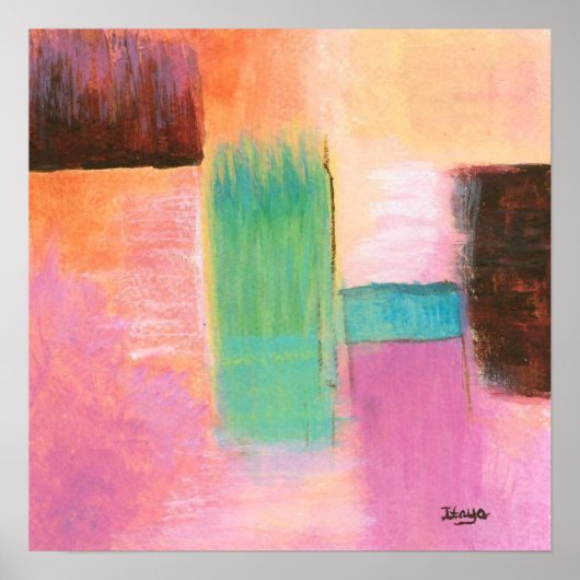 Abstract Kunst Landschap Schilderij Roze Bruin Ora Poster (Voorkant)