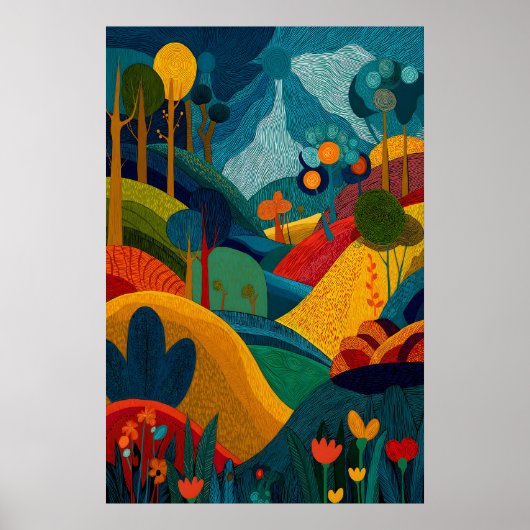Abstract Kunst Landschapsprint Levendig Modern Blo Poster (Voorkant)
