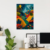 Abstract Kunst Landschapsprint Levendig Modern Blo Poster (Thuiskantoor)