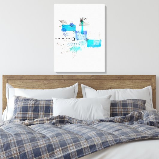 Abstract Kunstblauw en grijs groen Canvas Afdruk (Insitu (Slaapkamer))