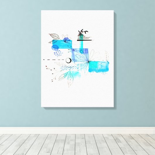 Abstract Kunstblauw en grijs groen Canvas Afdruk (Insitu (Houten vloer))
