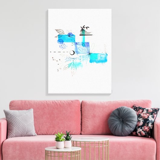 Abstract Kunstblauw en grijs groen Canvas Afdruk (Insitu (Woonkamer))