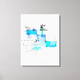 Abstract Kunstblauw en grijs groen Canvas Afdruk