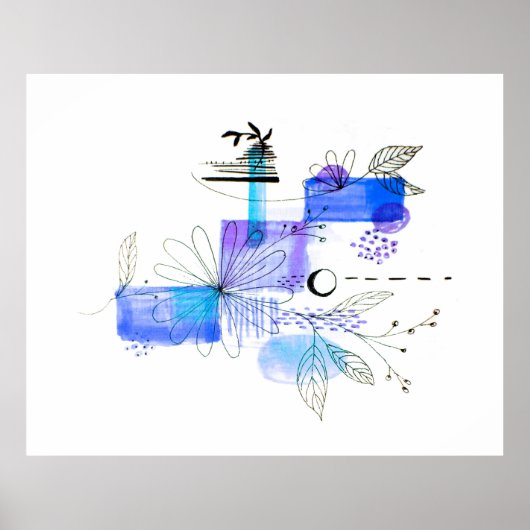 Abstract Kunstblauw en grijs Poster (Voorkant)