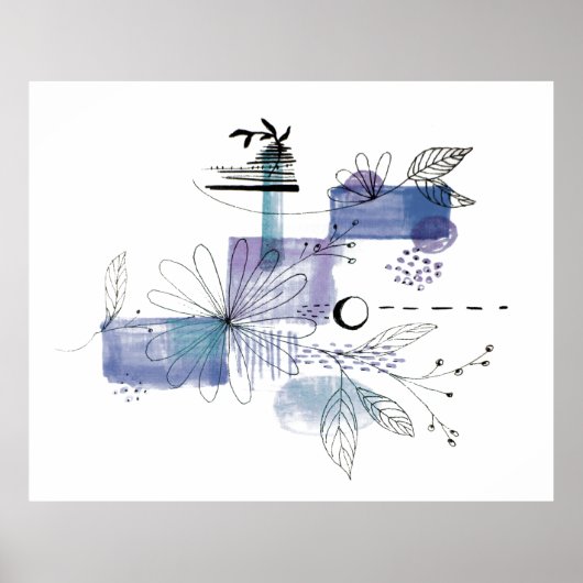 Abstract kunstblauw en grijs Poster (Voorkant)