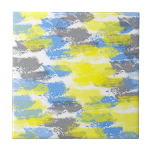 Abstract kunstblauw Geel Grijs Wit Minimalisme Tegeltje (Voorkant)