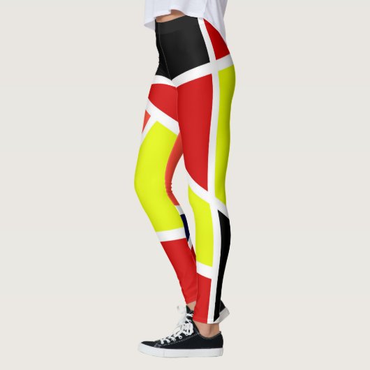 Abstract kunstblauw - gele rode minimalistisch leggings (Links)