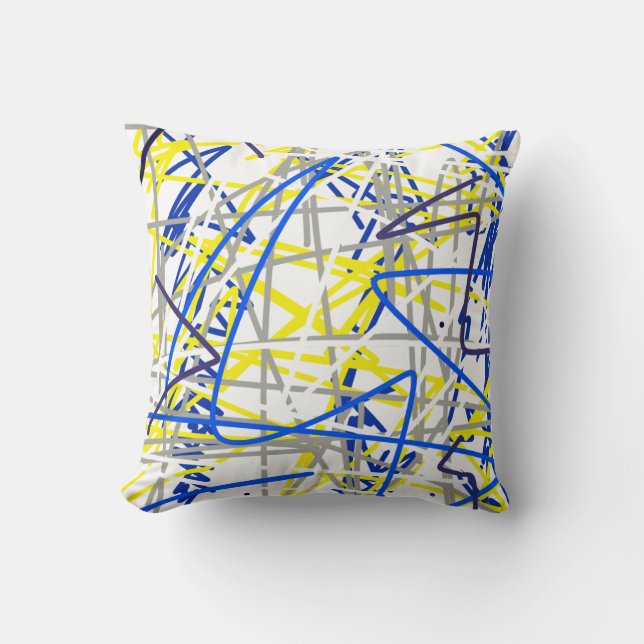 Abstract kunstblauw grijs geel Sierkussen (Voorkant)