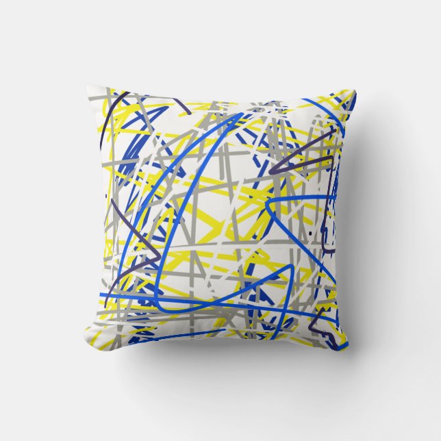 Abstract kunstblauw grijs geel Sierkussen (Voorkant)
