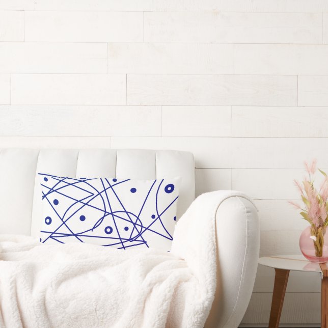 Abstract Kunstblauw Witte Lijnen Minimalisme Kussen (Bank)