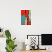 Abstract kunstexpressionist Red Aqua Blauwgroen Bl Poster (Thuiskantoor)