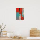 Abstract kunstexpressionist Red Aqua Blauwgroen Bl Poster (Keuken)