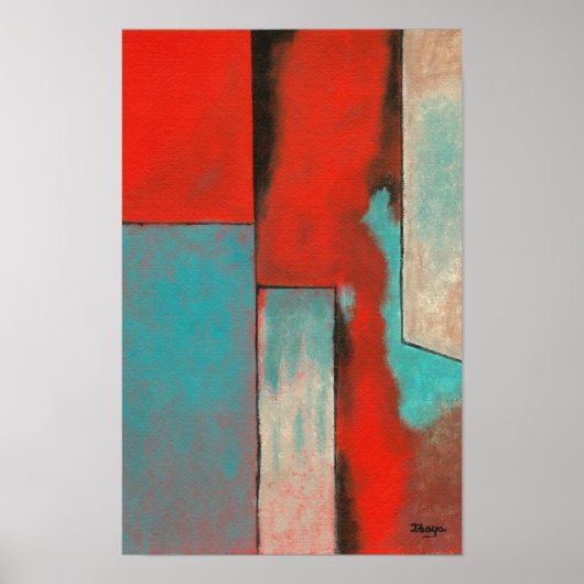 Abstract kunstexpressionist Red Aqua Blauwgroen Bl Poster (Voorkant)