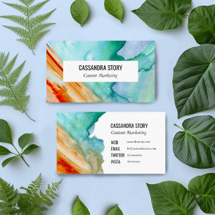 Abstract kunstgeschilderd visitekaartje blauwgroen