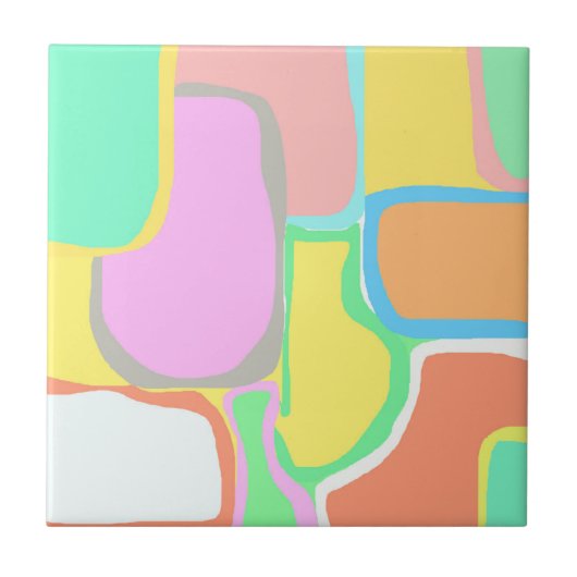 Abstract kunstgrijs wit - geel - turkooispasta tegeltje (Voorkant)