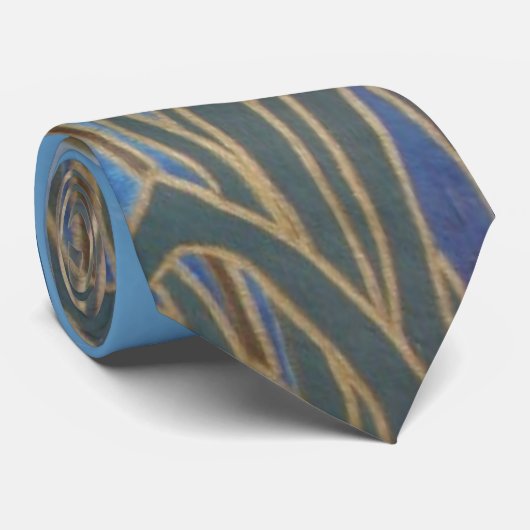 abstract kunstlandschap blauw bruin en goud stropdas (Opgerold)