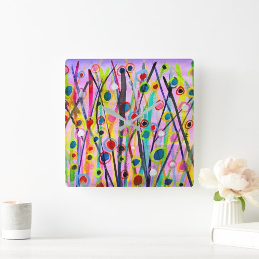 abstract kunstlandschap kleurrijke waterverf vierkante klok (Huis)