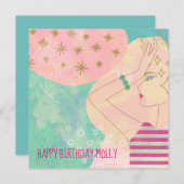 Abstract kunstlijntekengebied Blauwgroen Happy Bir (Voorkant / Achterkant)