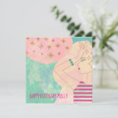 Abstract kunstlijntekengebied Blauwgroen Happy Bir (Staand voorkant)