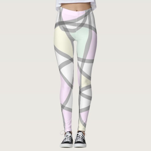 Abstract Kunstmatig Bleek beige koraalroze geel Leggings (Voorkant)