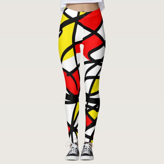 Abstract kunstmatig rood-zwart-witminimalisme leggings (Voorkant)