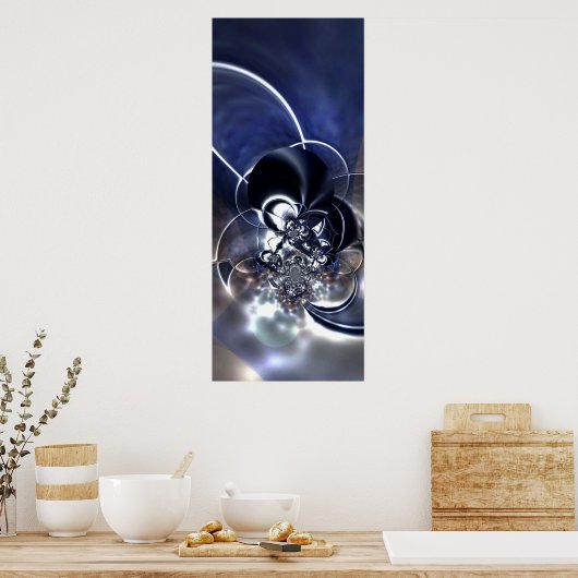 Abstract kunstmetaal Poster reflecteert blauw (Keuken)
