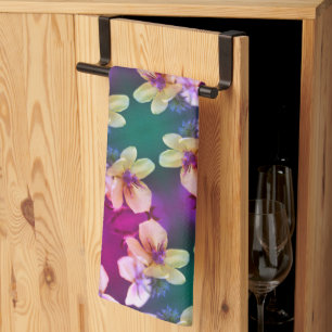 Abstract kunstpatroon met fijne geelbloem theedoek