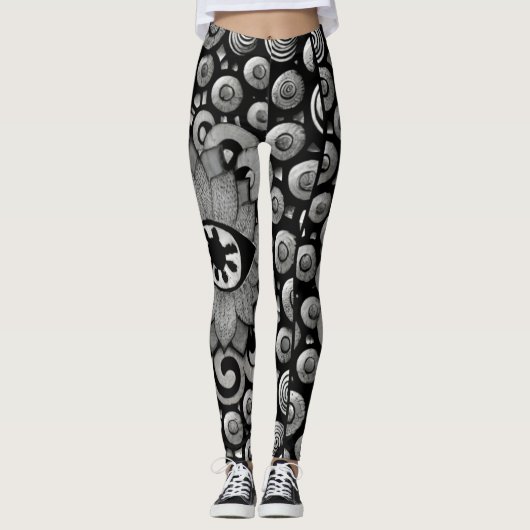 abstract kunstpatroon zwart en grijs leggings (Voorkant)