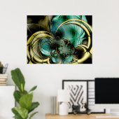 Abstract Kunstposter Metaal Goud Teal Glas Poster (Thuiskantoor)