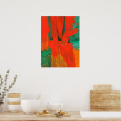 Abstract Kunstschilder rood Oranje groen goud Poster (Keuken)