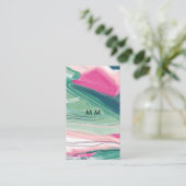 Abstract kunstschilderij visitekaartjes roze groen (Staand voorkant)