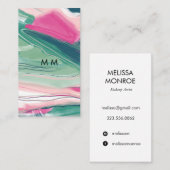 Abstract kunstschilderij visitekaartjes roze groen (Voorkant / Achterkant)