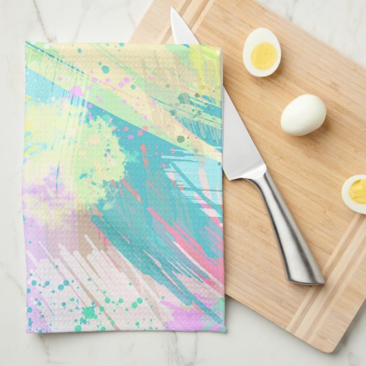 Abstract kunstschildpad Turquoise Pink Yellow Blee Theedoek (Quarter Fold)