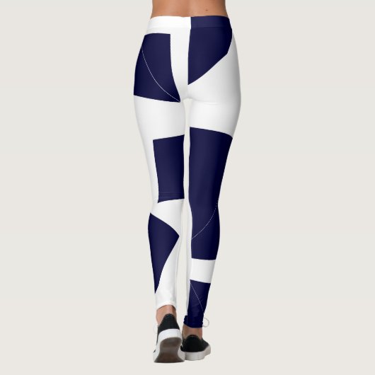Abstract kunstvette donkerblauw wit leggings (Achterkant)