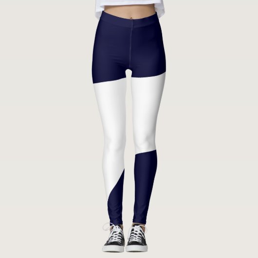 Abstract kunstvette donkerblauw wit leggings (Voorkant)