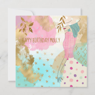 Abstract KunstVrouw Pet Blauwgroen Roze Happy Birt