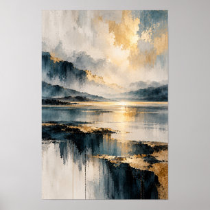 Abstract Kunstwerk Gouden Licht Bergmeer Wand Poster