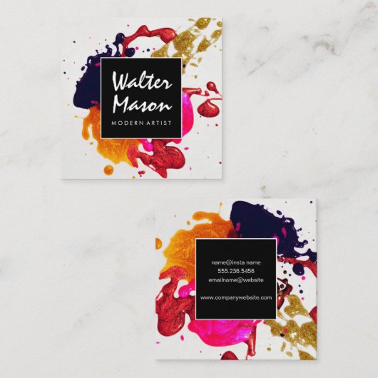 Abstract Kunstwerk | Inktspatten Vierkante Visitekaartje (Voorkant / Achterkant)