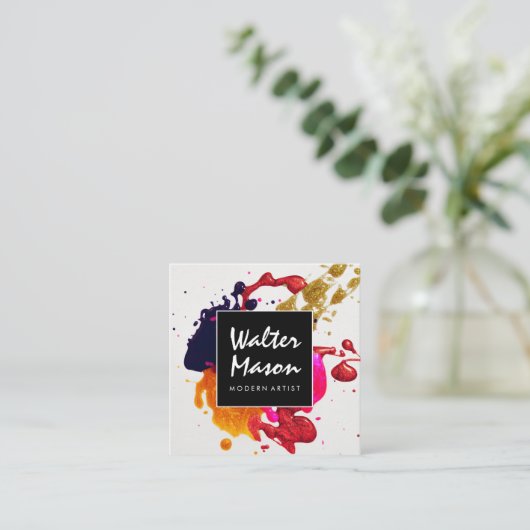 Abstract Kunstwerk | Inktspatten Vierkante Visitekaartje (Staand voorkant)