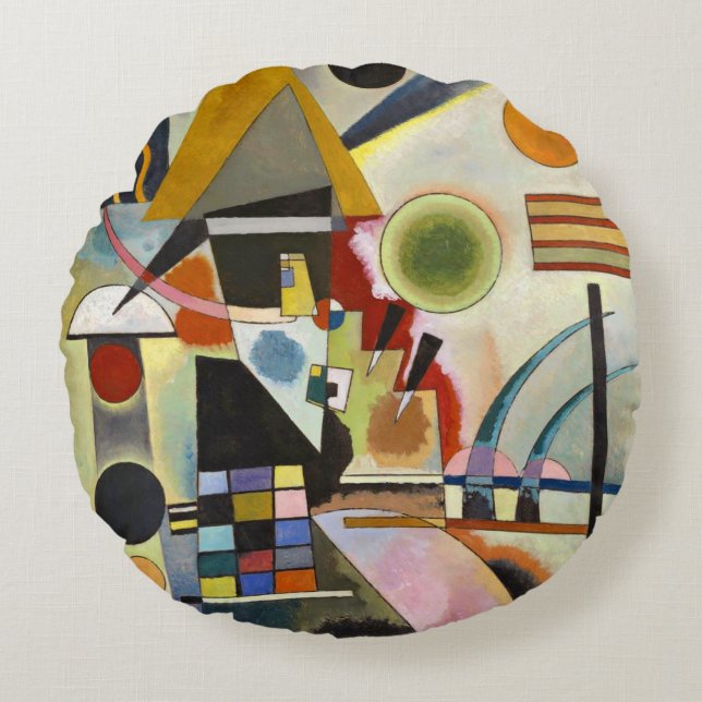 Abstract kunstwerk Kandinsky Rond Kussen (Voorkant)