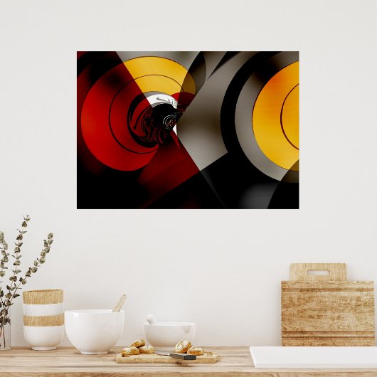 Abstract kunstwerk Poster Lunar Space Red Yellow (Keuken)
