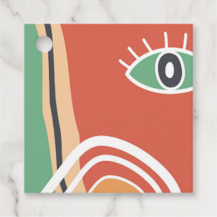 Abstract kunstwerk witte lijn kunst oog in rood bedankjes labels